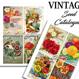 CATÁLOGOS DE SEMENTES VINTAGE - Capas de catálogos de sementes antigas - Download instantâneo para impressão digital - 8 imagens - Tags, cartões, colagem DIY