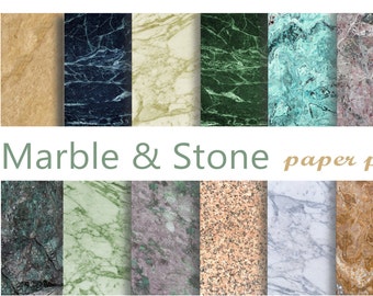 MARBLE & STONE Printable Digital Paper- Download Paper Pack - 12 Marbles,Granite, Stone Textures Backgrounds Party Photos paper crafts