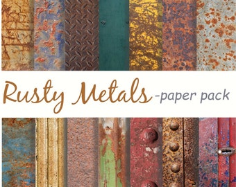 RUSTY OLD METALS Paper Pack- Digital Download Paper Pack 14  Rusted Textures, Coroded painted metal,Instant Printable Download -paper crafts