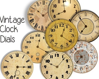 Vintage ZIFFERBLATT GESICHTER - 8 4 Zoll Bastelkreise - Instant Download Digital druckbare Uhr Uhr Ziffernblätter Steampunk Antike Uhren