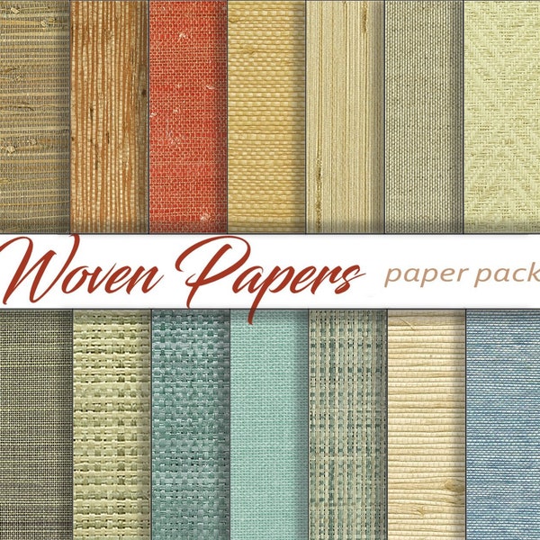 WOVEN PAPERS Digital Paper Pack- 14 Grass Cloth, Jute, Burlap, Sisal, Linen,  Natural Fibers, Printable Download -scrapbooking, paper crafts