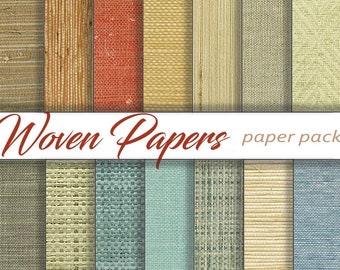 WOVEN PAPERS Digital Paper Pack- 14 Grass Cloth, Jute, Burlap, Sisal, Linen,  Natural Fibers, Printable Download -scrapbooking, paper crafts