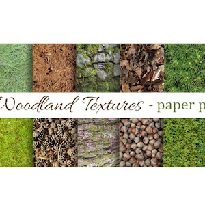 Pacote de papel WOODLAND TEXTURES - papéis digitais - musgo, agulhas de pinheiro, pinhas, bolotas, cascas, folhas, download para impressão - artesanato em papel