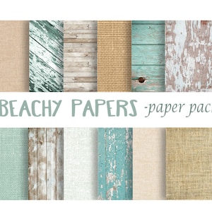 Shabby Chic Beach Background - Digital Paper Pack - 12 Worn wood and Burlap Textures -Instant Download Printable - nautical wedding