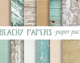Shabby Chic Beach Background - Digital Paper Pack - 12 Worn wood and Burlap Textures -Instant Download Printable - nautical wedding