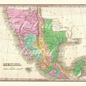 Vintage MEXICO MAP - Old 1827 Mexican Map-Instant Download Digital Printable Wall ,Mexico, Texas California DiY Wall Art