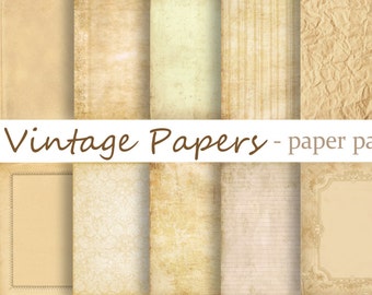 Antique VINTAGE PAPER - Digital Paper Pack - 10 Shabby Paper Textures Backgrounds -Instant Download Digital Printable Papers  - DiY