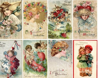 Vintage VALENTINE CARDS no 1 - Victorian Postcards -Instant Digital Download - Antique Valentine Collage Sheet Printable - Sweetheart Hearts