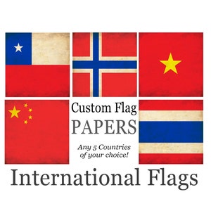 PRINTABLE FLAGS - Norway, Thailand, Chile, Vietnam, and China - Instant Digital Printable Papers 12 X 12 - 5 Countries you choose