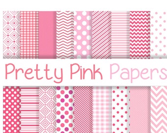 PINK DIGITAL PAPERS, papeles de álbum de recortes, lunares de fondo, chevron, gingham, rayas - Fotografía, Papel pintado, Boda, Fiesta, Manualidades