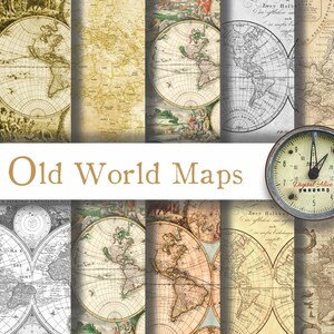 OLD WORLD MAPS Digital Paper Pack - 10  Maps -Instant Download Digital Printable Papers  - DiY