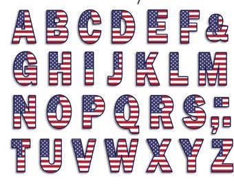PATRIOTIC ALPHABET - red white blue - stars stripes - Instant Download Digital Printable- AbCs Letter Clip Art