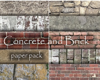CONCRETE and BRICK Printable Digital Paper- Download Paper Pack - 10 Brick Concrete Stone Textures Backgrounds Party Photos paper crafts