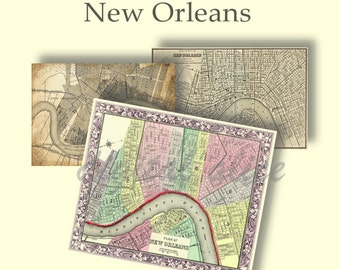 Vintage New Orleans Map Prints – Set of 3, Louisiana Art (Digital Download)