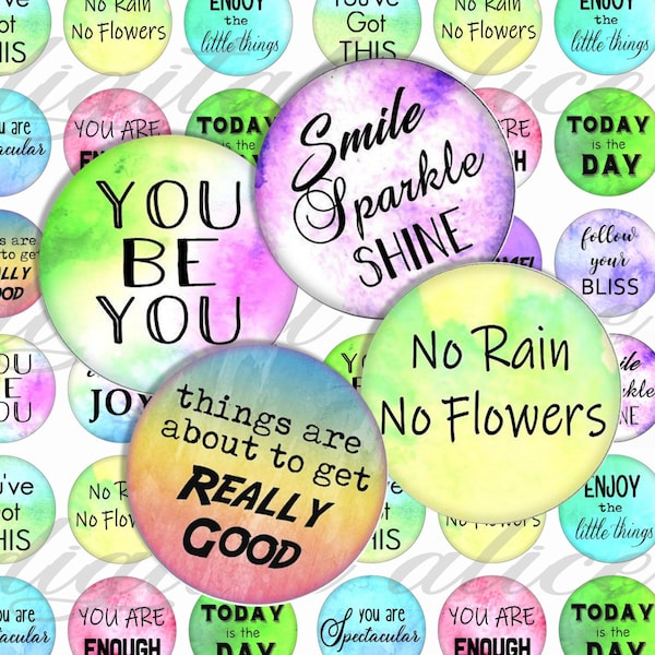 INSPIRATIONAL QUOTES CIRCLES Motivational Sayings Uplifting Words digital download collage sheet bottlecaps, cabuchon,jewelry, party,crafts