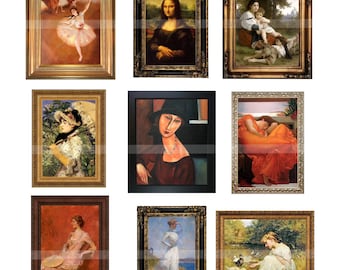 Pinturas enmarcadas en miniatura - Dollhouse PORTRAIT PAINTING MASTERPIECES Instant Download Digital Printable-12 paintings for dollhouses crafts