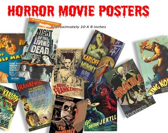 Old HORROR MOVIE POSTERS -Instant Download Printable - Scary Movies Frankenstein, Dracula, Wolf Man,  Halloween Party DiY