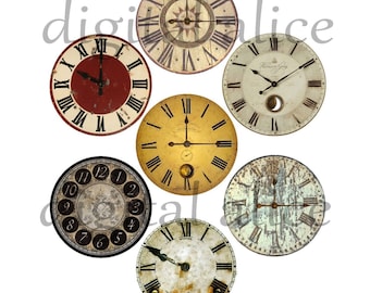 VINTAGE CLOCK FACES Craft Circles - 4 Téléchargement instantané Digital Printable 1,2,3 pouces et 30mm Steampunk Industrial Antique Clocks - 4 tailles