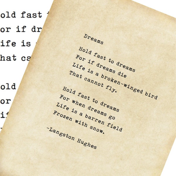 VINTAGE TYPEWRITER PRINT Life Quote- Dreams by Langston Hughes - Printable Download