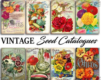VINTAGe SEED CATALOGS - 8 PRINTS of Old Seed Catalogue Covers  - Instant Download Digital Printable Papers- Wall Art DiY 8 x 11 in