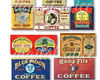 VINTAGE COFFEE TIN Labels  10 Printable Label - Instant Digital Download - antique coffee images, crafts,food jars more