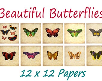 VINTAGE BUTTERFLY PAPERS - Antique Butterfly Prints-Instant Download Digital Printable Paper Crafts, Wedding, Party, Photos-10 butterflies