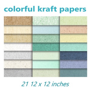KRAFT PAPERS - 21 papeles digitales para scrapbooks imprimibles, Mulberry, construcción, fotografía de papel de tablero de chips, scrapbooking