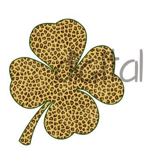 May include: Four brown and gold shamrock designs with a leopard print pattern.