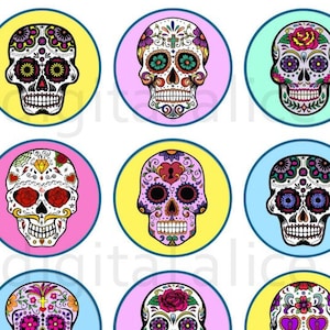 MEXIKANISCHE ZUCKERSCHÄDEL Bastelkreise - Tag der Toten - Instant Download Digital Printable - Flaschenkappen Aufkleber