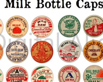 Vintage MILK BOTTLE CAP Labels  Printable Craft Circles - Instant Digital Download - Dairy Farm CoW - Pendants Bottlecaps Collage Sheet