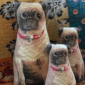 Extra Large Primitive Vintage PUG DOG cloth Animal DOLL 1892 reproduction Litho Rag Doll Pillow - COuntry Cottage Prim