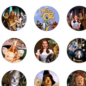 WIZARD of OZ Craft Circles Original Wizard Dorothy Toto Tinman Download Digital Printable Bottlecaps Cupcakes Collage Sheet 5 sizes image 1