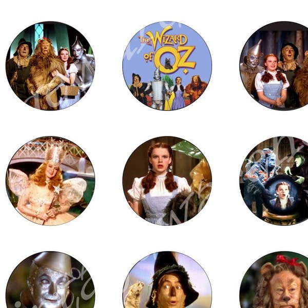 WIZARD of OZ Craft Circles - Original Wizard - Dorothy Toto Tinman- Download Digital Printable Bottlecaps Cupcakes Collage Sheet - 5 sizes