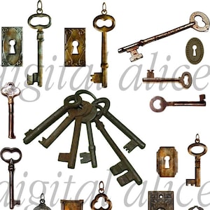 ANTIQUE KEYS and LOCKS- Digital Download - Collage Sheet Printable keys and lock images