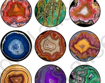 AGATE GEODE SLICES Craft Circles - Stunning Swirly Colorful Rock Gemstones - .Digital Collage Sheet, Instant Download Printable Bottlecaps