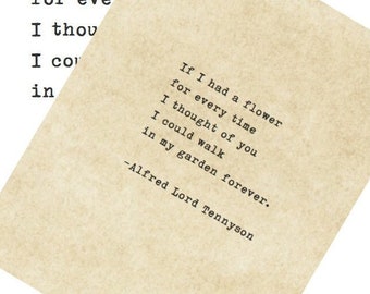 VINTAGE TYPEWRITER PRINT Love Quote- If I had a flower - Lord Tennyson - Printable Download