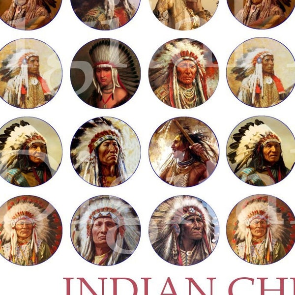 NATIVE AMERICAN INDIAN Chief Circles - Craft Circles  for paper crafts,parties,decoupage,bottlecaps more - 3 sizes - Famous Chiefs