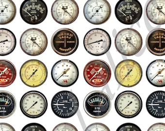 VINTAGE METERS and GAUGES Craft Circles - Industrial Dials and Gages -Instant Download Digital Printable Bottlecaps 1,1.5,2 and 3 in circles