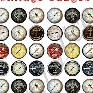 VINTAGE METERS and GAUGES Craft Circles -Instant Download Digitaldruckbare Kronkorken 1,1,5,2 und 3 in Kreisen