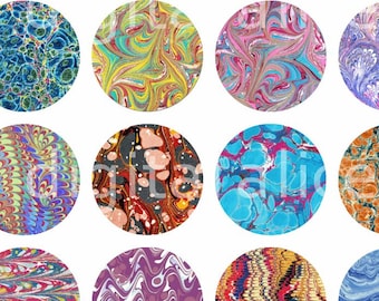 MARBLEIZED PAPER Craft Circles - YOGA, Mehndi, Mandala.Digital Collage Sheet, Instant Download Digital Printable 12,16,30mm