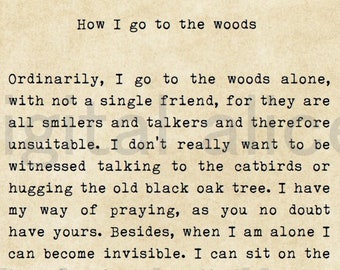 VINTAGE SCHREIBMASCHINE DRUCK Leben Zitat - How I go to the Woods - Mary Oliver - Inspirational Poem - printable Download
