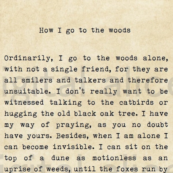 VINTAGE TYPEWRITER PRINT Life Quote- How I go to the Woods - Mary Oliver - Inspirational Poem - Printable Download