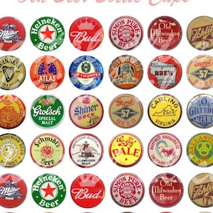 Tappi per bottiglie di birra vintage Cerchi artigianali - Tappi per bottiglie di birra vecchia stampabili - Foglio collage di tappi di bottiglia digitali a download istantaneo 1,1.5,2 in