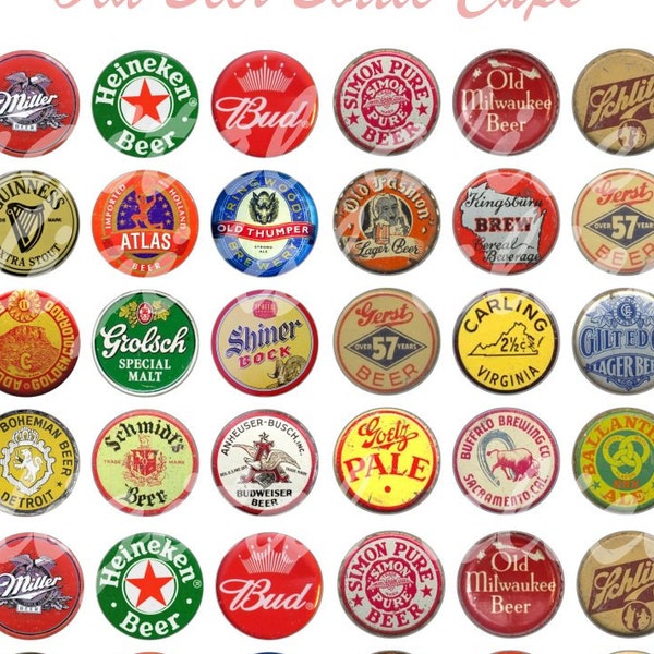 vintage BEER BOTTLE CAPS Craft Circles - Printable Old Beer Ale Bottle Caps- Instant Download Digital Bottlecaps Collage Sheet 1,1.5,2 in