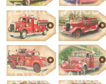 FIRE ENGINE TRUCK Tags - Descarga instantánea Digital Imprimible Fire Engine Hang tags,cards - DiY -kids parties and more