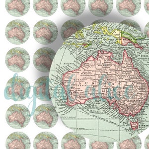 AUSTRALIEN MAP Bastelbogen - Instant Download Digital Printable Atlas Globus Kreise - Flaschenkappen Collage Sheet - Australische Landkarte Globus 30m