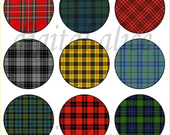 Colorido TARTAN PLAIDS- Instant Download Craft Circles hoja de collage - tartan del clan escocés - pegatinas bottlecaps ,scrapbooking, fiesta