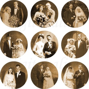 ANTIQUE WEDDING PHOTO Craft Circles - Victorian Bride and Groom Photographs- Instant Download Digital Printable Bottlecaps ,Collage Sheet