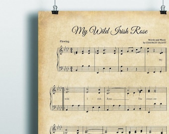 IRISH SHEET MUSIC - My Wild Irish Rose -Instant Download Digital Printable Love Song- St. Paddys Day, Love, Wedding more