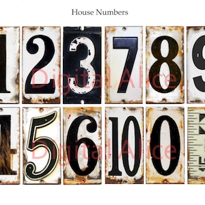 Old VINTAGE METAL NUMBERS Industrial House Numbers Instant Download Digital Printable 2 sizes DiY image 1